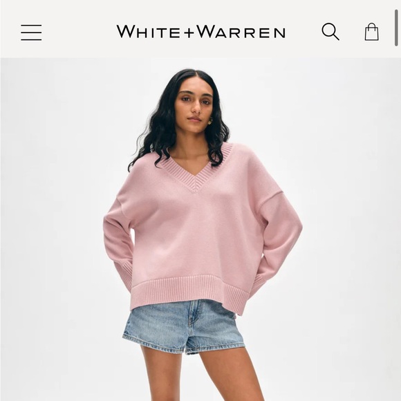 White + Warren Cotton Oversized Ribbed Sweater in Blush XS- NWT